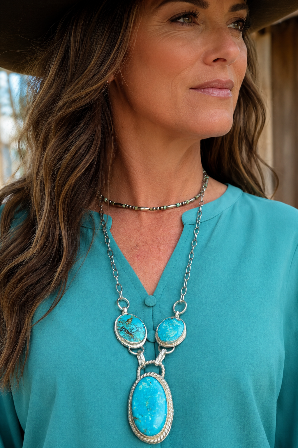 Water Web Turquoise 3-Stone Necklace